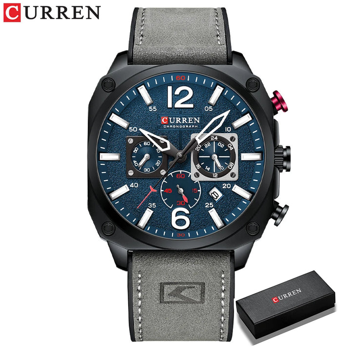 CURREN Brand Luxury Men Brown Quartz Wristwatches for Male Luminous Chronograph Dial Leather Clock Casual Sports Watch