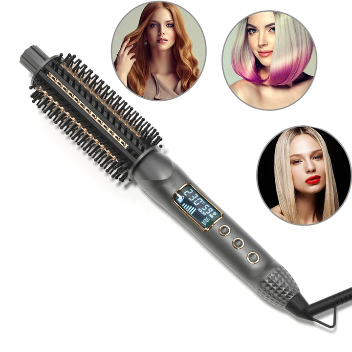 Heated Hair Curling Ceramic Tourmaline Ionic Volumizing Brush Quick Heating Hair Straightener Dual Voltage Travel Curling Iron