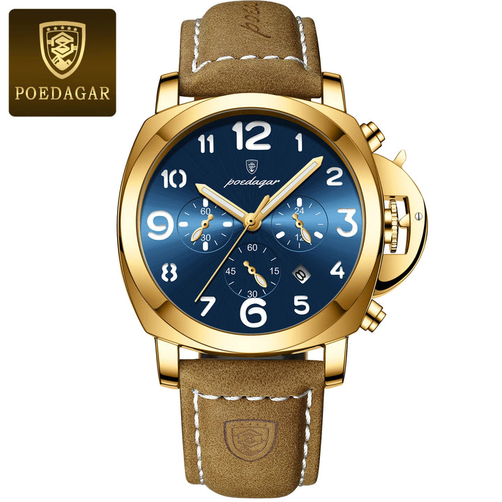 POEDAGAR Luxury Man Watch Chronograph Waterproof Luminous Date Watch for Men Casual Leather Sports Military Men's Quartz Watches