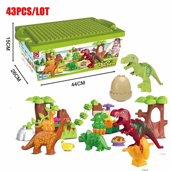 Boxed 43Pcs/lot Dino Valley Building Blocks Sets Large Particles Animal Dinosaur World Model Toys Bricks Compatible Duploed