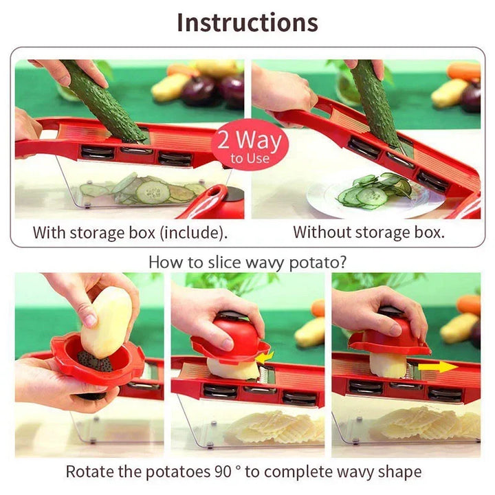 6 in 1 Vegetable Cutter Grater Slicer Shredder Multifunctional Peeler Carrot Fruit Kitchen Roller Gadget Chopper Food Processor