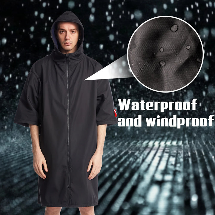 Hiturbo Short Sleeve Hooded Waterproof Cape Changing Cape Windproof Quick Dry Swimming Surfing Climbing Warm Quick Dry Cape