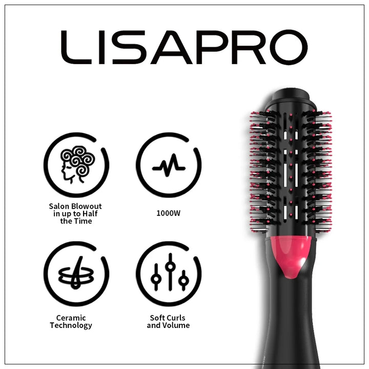 LISAPRO 3 IN 1 Hot Air Brush One-Step Hair Dryer And Volumizer Styler and Dryer Blow Dryer Brush Professional 1000W Hair Dryers