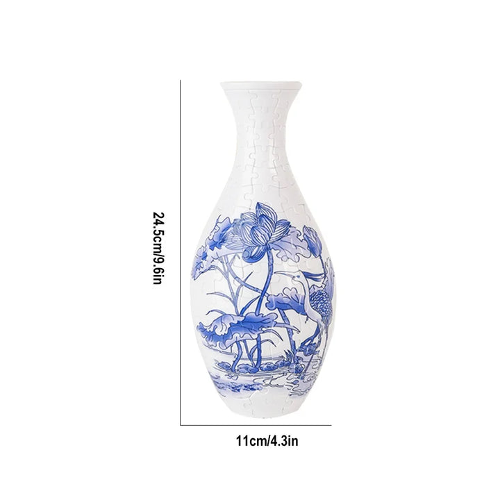 3D Puzzle Vase Blue and White Porcelain Design Made Plastic Home Decoration and Flower Arrangement Housewarming Kids Toys Gifts