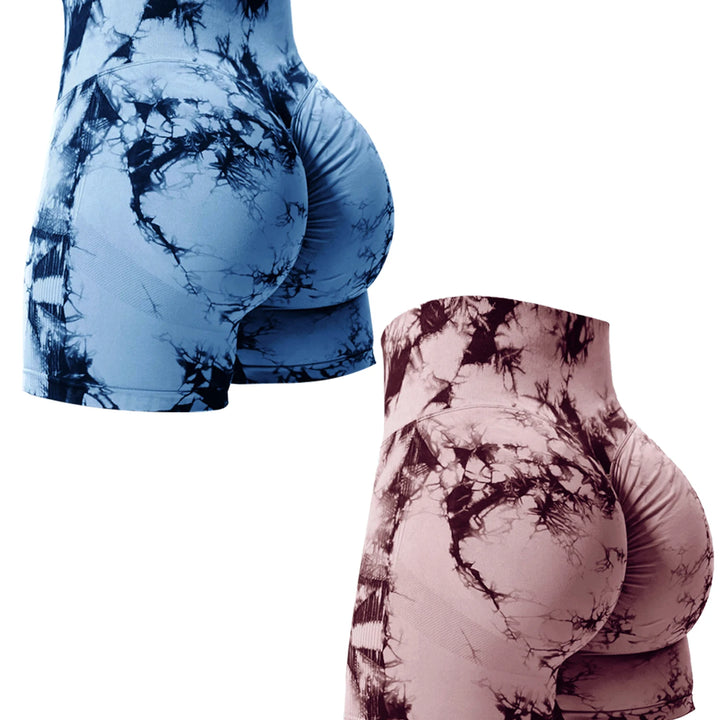 2PCS Tie Dye Butt Lifting Sexy Gym Shorts Woman Skinny Stretch High Waist Sport Shorts Casual Seamless