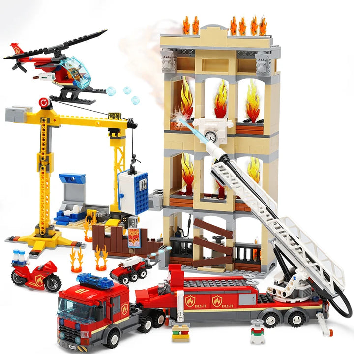 943pcs models city series Downtown Fire Brigade Building Blocks Bricks birthday gift christmas Toys Decorative ornaments