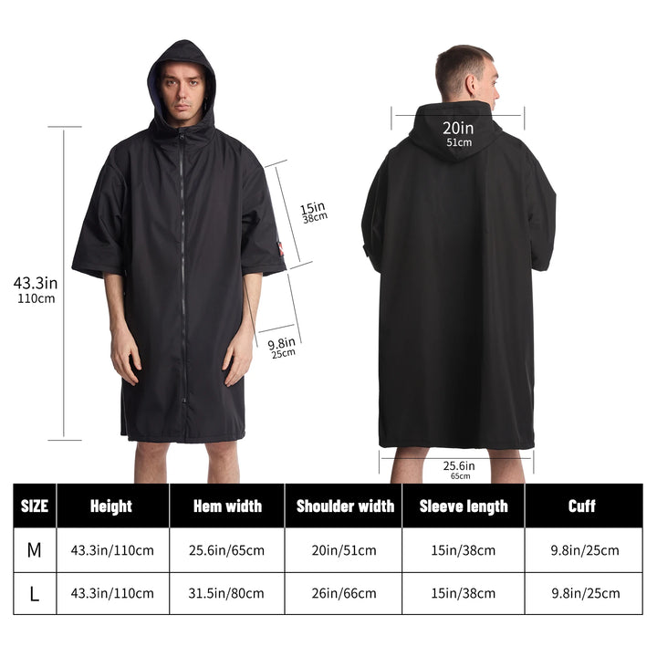 Hiturbo Short Sleeve Hooded Waterproof Cape Changing Cape Windproof Quick Dry Swimming Surfing Climbing Warm Quick Dry Cape