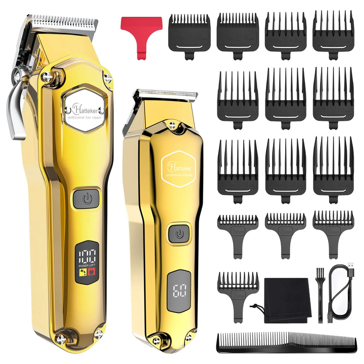 HATTEKER Professional Hair Clippers for Men, Cordless Metal Barber Clippers and Trimmers Set, Clippers for Hair Cutting Kit