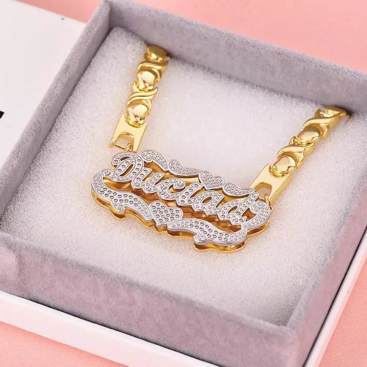 Personalized Nameplate Name Necklace Two tone Pendant Necklace Customized 3D18K Stainless Steel Gold Plated Gift for Women/Girls