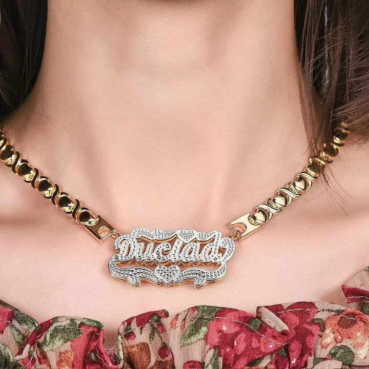 Personalized Nameplate Name Necklace Two tone Pendant Necklace Customized 3D18K Stainless Steel Gold Plated Gift for Women/Girls