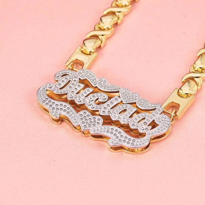 Personalized Nameplate Name Necklace Two tone Pendant Necklace Customized 3D18K Stainless Steel Gold Plated Gift for Women/Girls