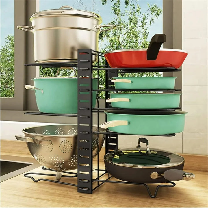 Kitchen Storage Rack DIY Pan Shelf Organizer Lid Stand Cookware Holder Dish Drainer Shelves Rangement Adjustable