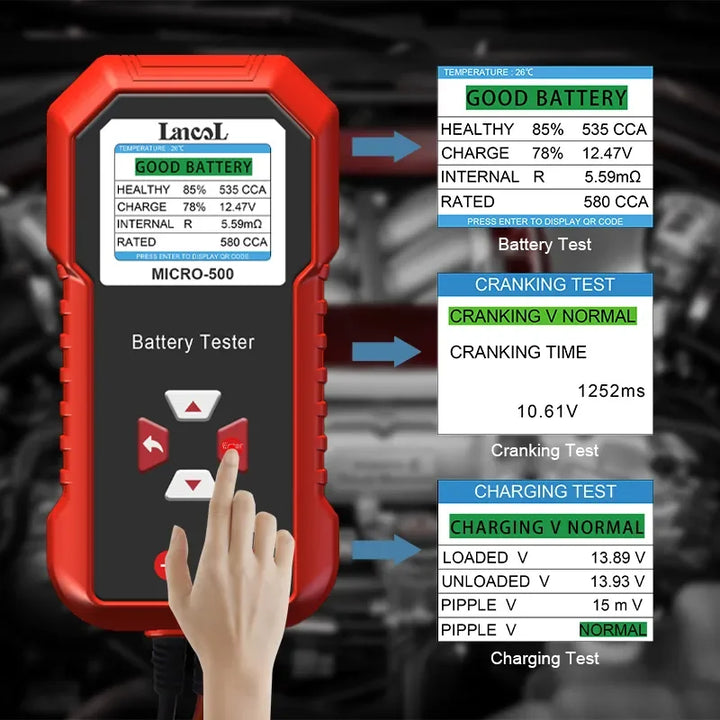 Lancol Micro 500 12V Car Battery Tester 40-3000 CCA Lithium Battery Test Lead Acid Battery Analyzer LED Display with QR Code