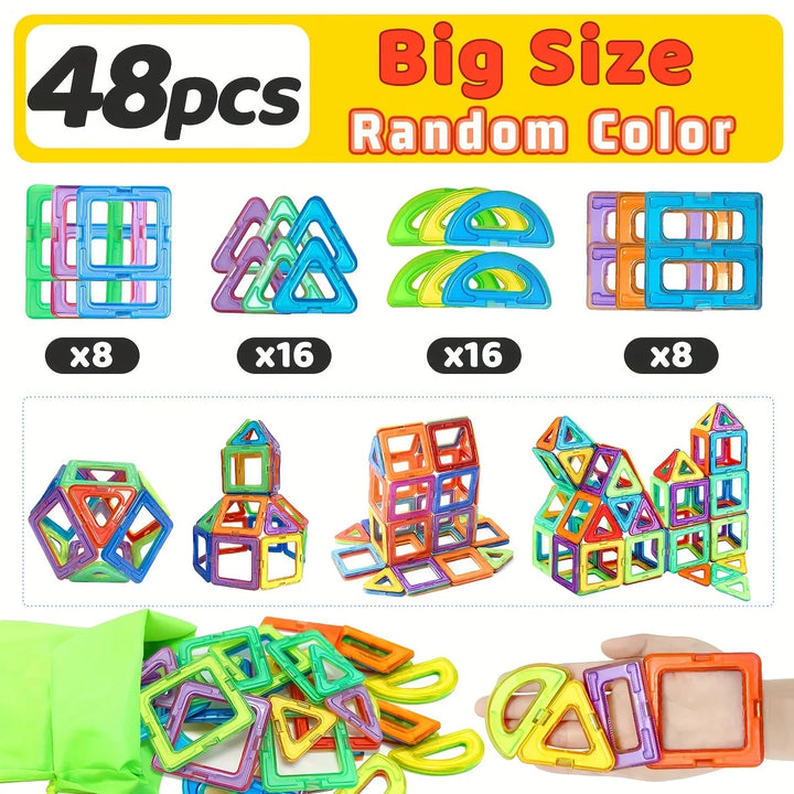 Large Magnetic Building Blocks Set for Kids - STEM Educational Toy, Ages 3-6, Perfect Birthday Gift, Random Colors
