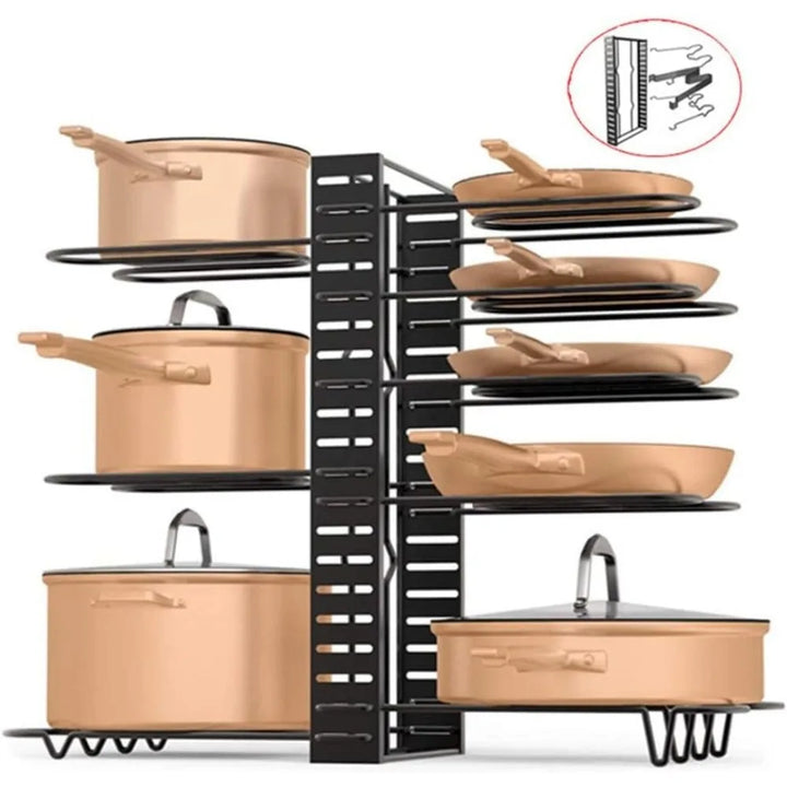 Kitchen Storage Rack DIY Pan Shelf Organizer Lid Stand Cookware Holder Dish Drainer Shelves Rangement Adjustable