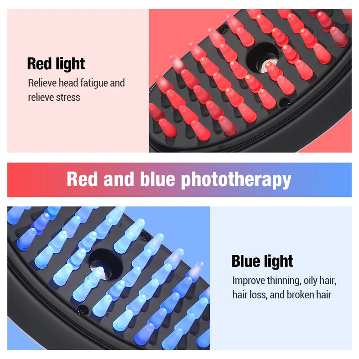 Electric Massage Comb Blue Red Light Therapy Vibration Head Massager Comb Hair Growth Oil Nano Sprayer Nourish Scalp Brush