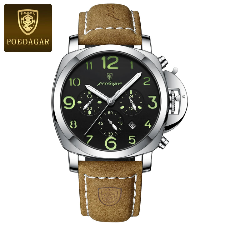 POEDAGAR Luxury Man Watch Chronograph Waterproof Luminous Date Watch for Men Casual Leather Sports Military Men's Quartz Watches