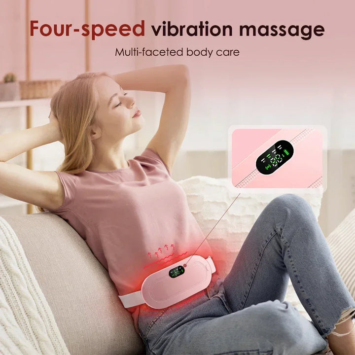 Electric Period Cramp Massager Vibrating Heating Pad Belt for Menstrual Colic Relief Pain Waist Abdominal Warm Palace Belt