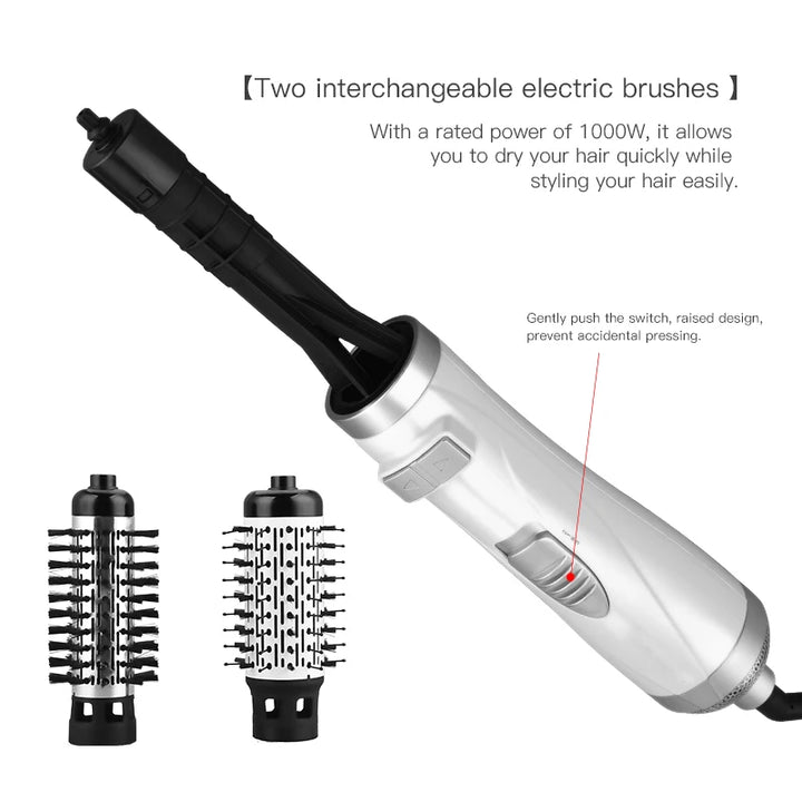 Three-in-one rotary electric hair straightener, curling iron, hair dryer, hot air comb, negative ion hair brush