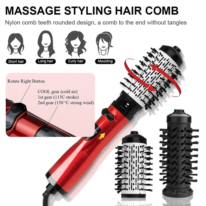 3 in 1 Negative Ion Straight Hair Dryer Brush Rotatable Hair Curler Brush Electric Blow Dryer Curling Brush Hair Styling Tool