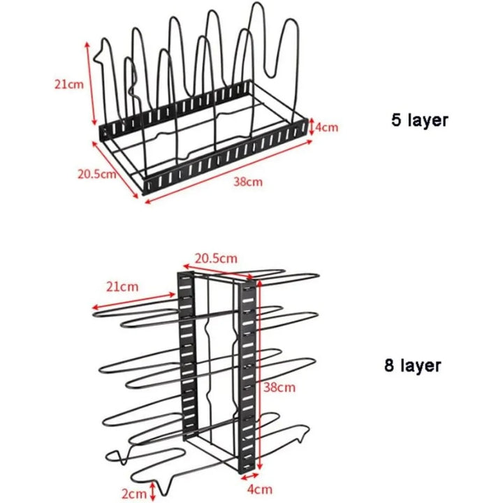 Kitchen Storage Rack DIY Pan Shelf Organizer Lid Stand Cookware Holder Dish Drainer Shelves Rangement Adjustable