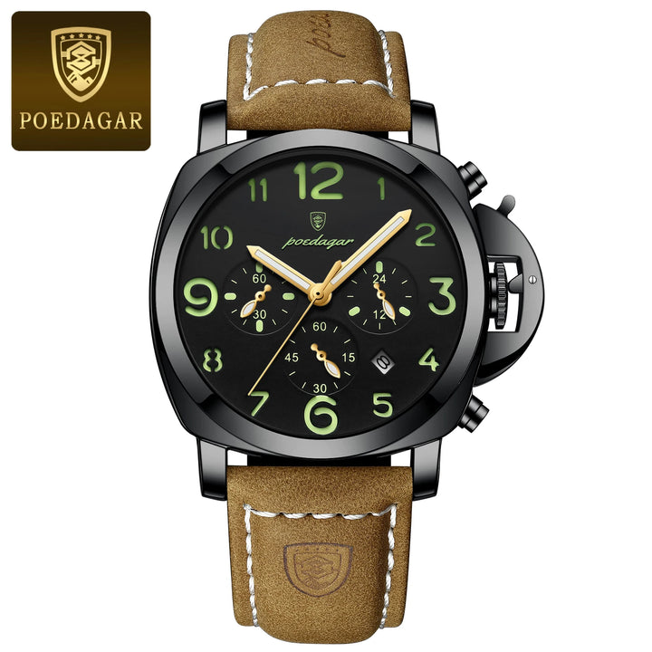 POEDAGAR Luxury Man Watch Chronograph Waterproof Luminous Date Watch for Men Casual Leather Sports Military Men's Quartz Watches