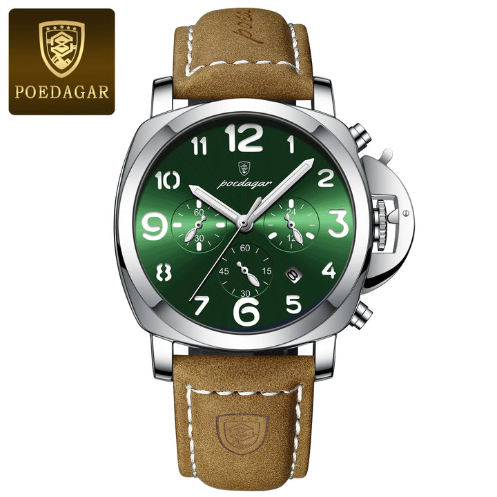 POEDAGAR Luxury Man Watch Chronograph Waterproof Luminous Date Watch for Men Casual Leather Sports Military Men's Quartz Watches