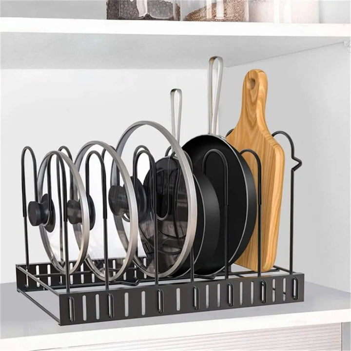 Kitchen Storage Rack DIY Pan Shelf Organizer Lid Stand Cookware Holder Dish Drainer Shelves Rangement Adjustable