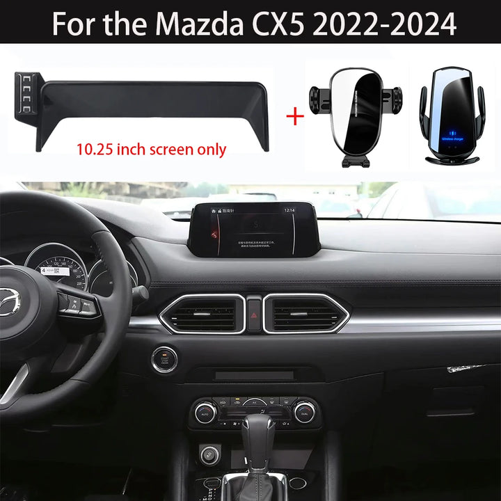 Car Phone Holder For Mazda CX5 CX-5 2022-2024 10.25-Inch Screen Fixed Navigation Bracket Wireless Charging Car Mobile Stand