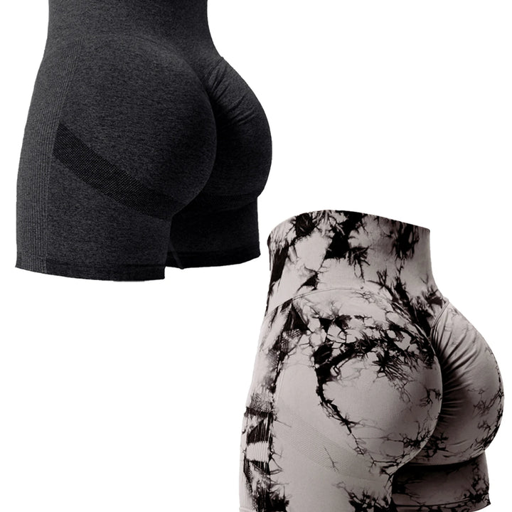 2PCS Tie Dye Butt Lifting Sexy Gym Shorts Woman Skinny Stretch High Waist Sport Shorts Casual Seamless