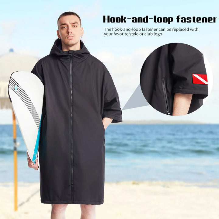 Hiturbo Short Sleeve Hooded Waterproof Cape Changing Cape Windproof Quick Dry Swimming Surfing Climbing Warm Quick Dry Cape