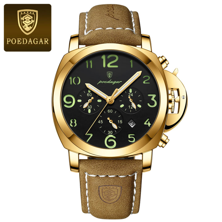 POEDAGAR Luxury Man Watch Chronograph Waterproof Luminous Date Watch for Men Casual Leather Sports Military Men's Quartz Watches