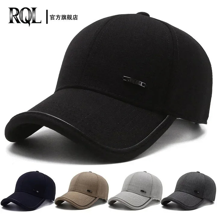 Men's Hat 2024 Autumn and winter Male Baseball Cap Casual Golf Trucker Dad Hat Outdoor Black Solid Color Windproof Adjustable Sn