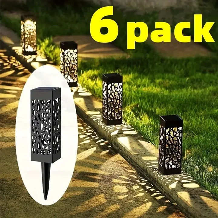 6-Pack Led Outdoor Solar Path Lights, Retro Courtyard Garden Lights, Hollow Projection Lights, Garden Decoration, Solar Lawn Lights, Courtyard Park Small Diameter Ground Decorative Lights