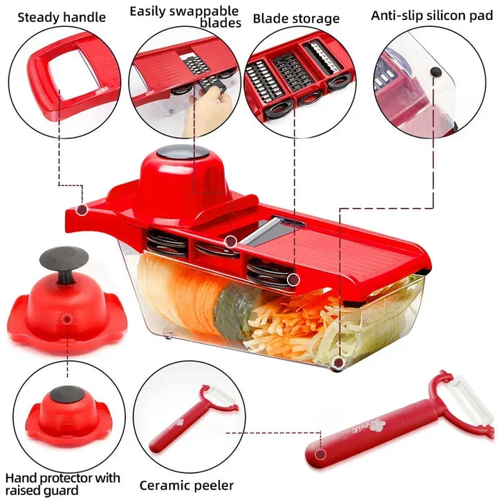 6 in 1 Vegetable Cutter Grater Slicer Shredder Multifunctional Peeler Carrot Fruit Kitchen Roller Gadget Chopper Food Processor