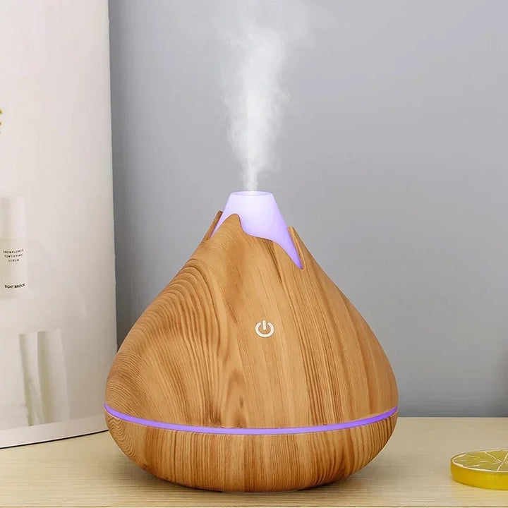 350ML Aromatherapy Essential Oil Diffuser Wood Grain Remote Control Ultrasonic Air Humidifier Cool with 7 Color LED Light