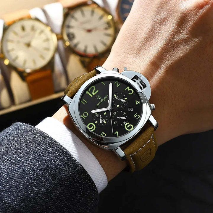 POEDAGAR Luxury Man Watch Chronograph Waterproof Luminous Date Watch for Men Casual Leather Sports Military Men's Quartz Watches