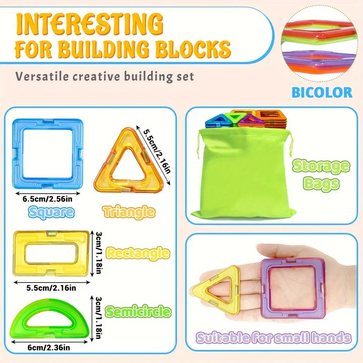 Large Magnetic Building Blocks Set for Kids - STEM Educational Toy, Ages 3-6, Perfect Birthday Gift, Random Colors