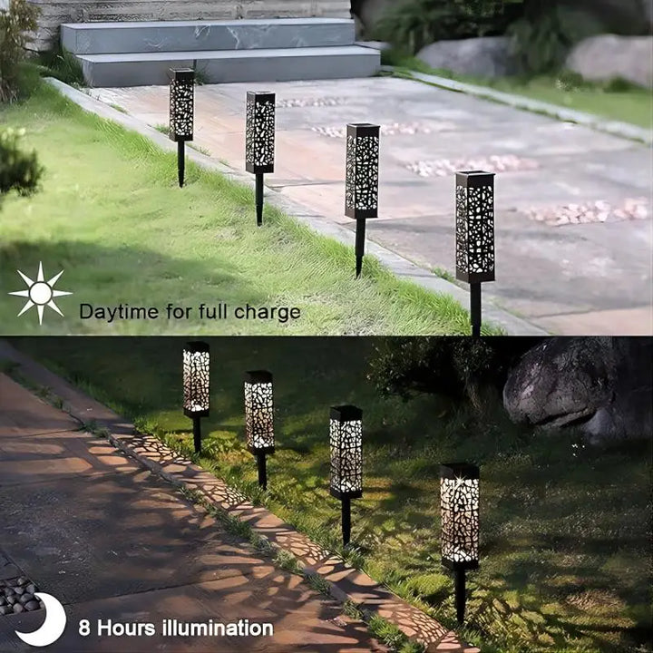 6-Pack Led Outdoor Solar Path Lights, Retro Courtyard Garden Lights, Hollow Projection Lights, Garden Decoration, Solar Lawn Lights, Courtyard Park Small Diameter Ground Decorative Lights