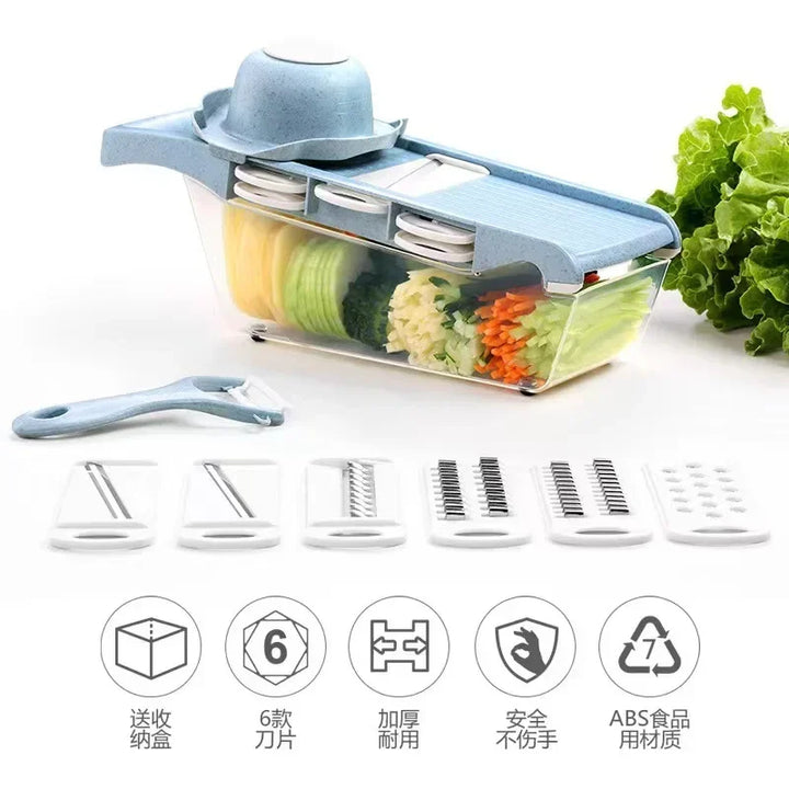 6 in 1 Vegetable Cutter Grater Slicer Shredder Multifunctional Peeler Carrot Fruit Kitchen Roller Gadget Chopper Food Processor