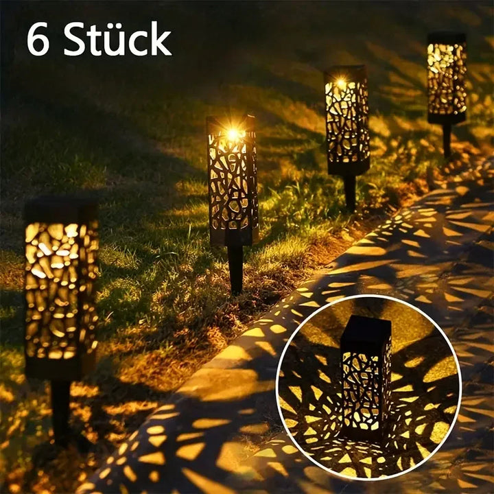 6-Pack Led Outdoor Solar Path Lights, Retro Courtyard Garden Lights, Hollow Projection Lights, Garden Decoration, Solar Lawn Lights, Courtyard Park Small Diameter Ground Decorative Lights