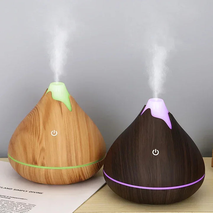 350ML Aromatherapy Essential Oil Diffuser Wood Grain Remote Control Ultrasonic Air Humidifier Cool with 7 Color LED Light