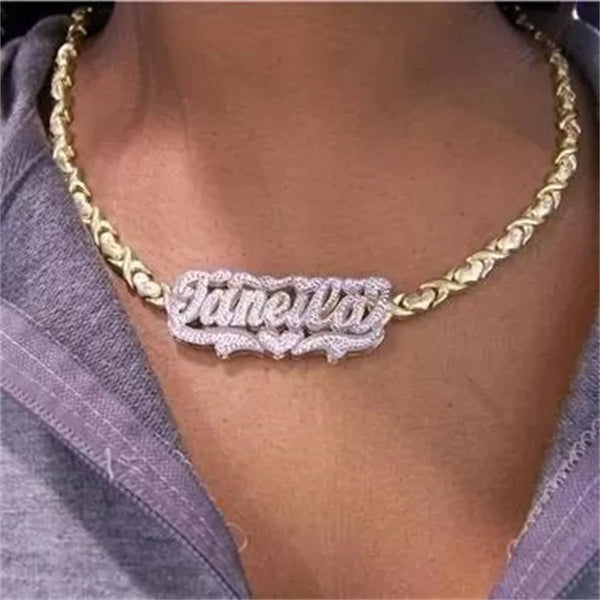 Personalized Nameplate Name Necklace Two tone Pendant Necklace Customized 3D18K Stainless Steel Gold Plated Gift for Women/Girls