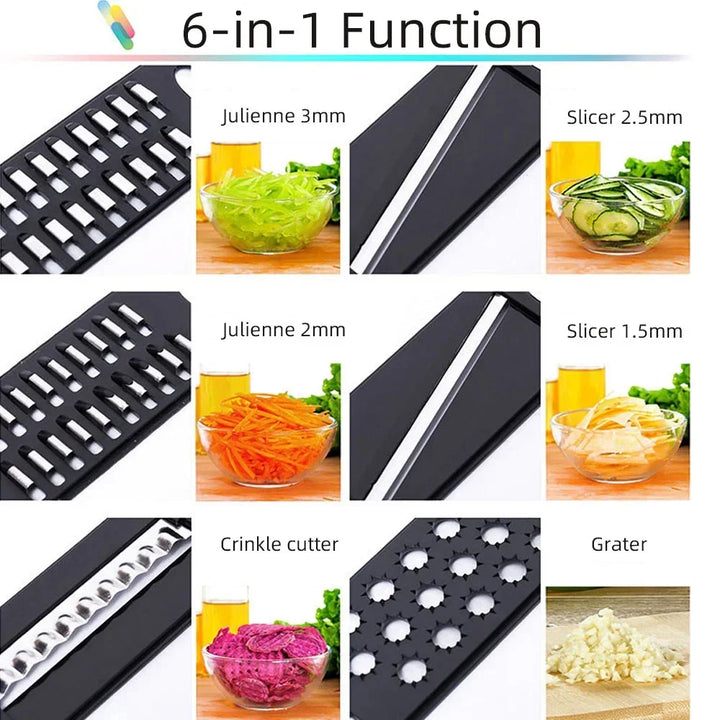 6 in 1 Vegetable Cutter Grater Slicer Shredder Multifunctional Peeler Carrot Fruit Kitchen Roller Gadget Chopper Food Processor