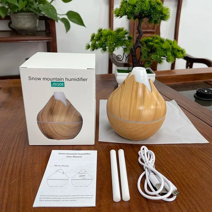 350ML Aromatherapy Essential Oil Diffuser Wood Grain Remote Control Ultrasonic Air Humidifier Cool with 7 Color LED Light