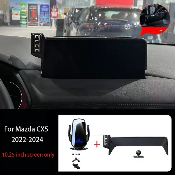 Car Phone Holder For Mazda CX5 CX-5 2022-2024 10.25-Inch Screen Fixed Navigation Bracket Wireless Charging Car Mobile Stand