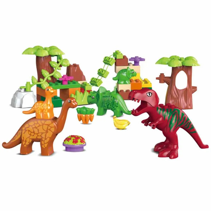 Boxed 43Pcs/lot Dino Valley Building Blocks Sets Large Particles Animal Dinosaur World Model Toys Bricks Compatible Duploed