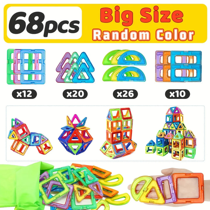 Large Magnetic Building Blocks Set for Kids - STEM Educational Toy, Ages 3-6, Perfect Birthday Gift, Random Colors
