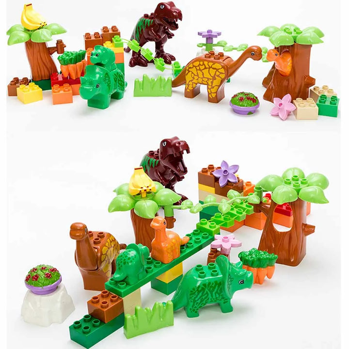 Boxed 43Pcs/lot Dino Valley Building Blocks Sets Large Particles Animal Dinosaur World Model Toys Bricks Compatible Duploed