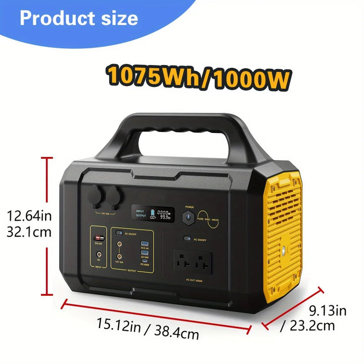 Portable Power Station with Foldable Solar Panel (200W) for Camping 1000W 1075Wh LiFePO4 Battery Powered Generator